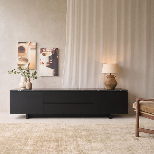 Kami TV Console | Nero Marble with Black Oak Frame (220cm)