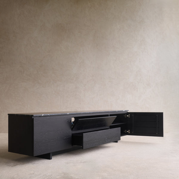 Kami TV Console | Nero Marble with Black Oak Frame (220cm)