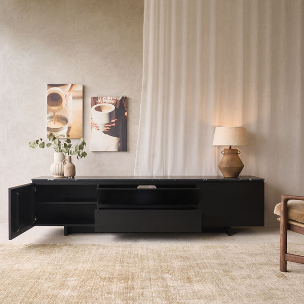 Kami TV Console | Nero Marble with Black Oak Frame (220cm)