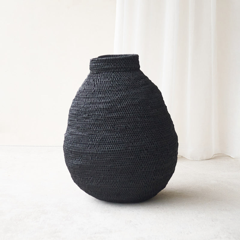 Buhera Basket, Unique home accessory from Africa. Hand crafted from natural fibers. Distinctive appreance in hand-dyed a chocolate/yellow/grey/indigo colour. From $80