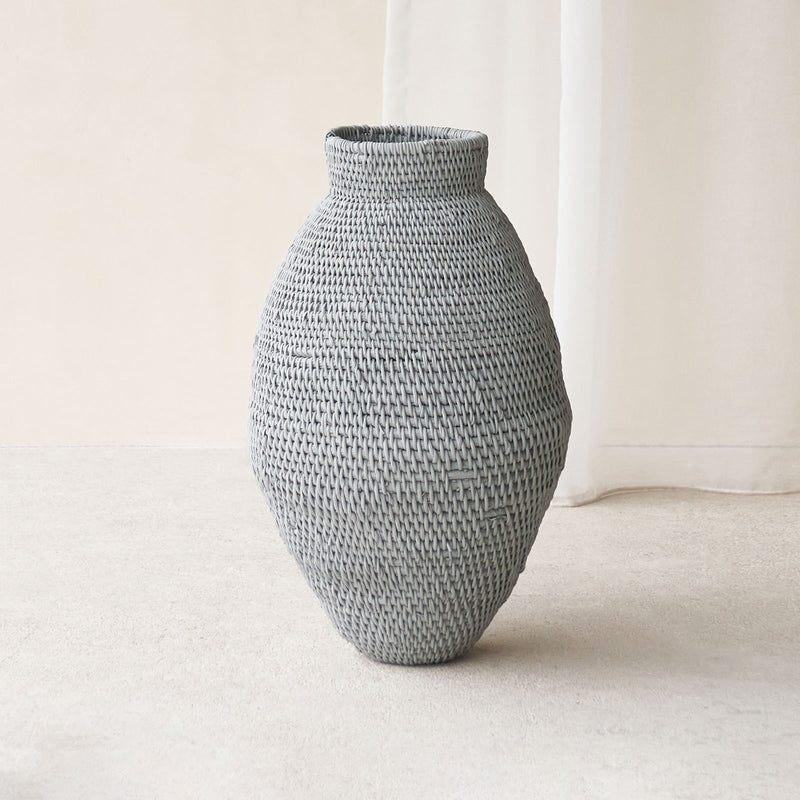 Buhera Basket, Unique home accessory from Africa. Hand crafted from natural fibers. Distinctive appreance in hand-dyed a chocolate/yellow/grey/indigo colour. From $80