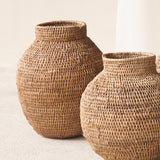 Buhera Basket, Unique home accessory from Africa. Hand crafted from natural fibers. Distinctive appreance in hand-dyed a chocolate/yellow/grey/indigo colour. From $80