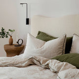 Piped Linen Duvet Set | Natural/Forest (King Size)