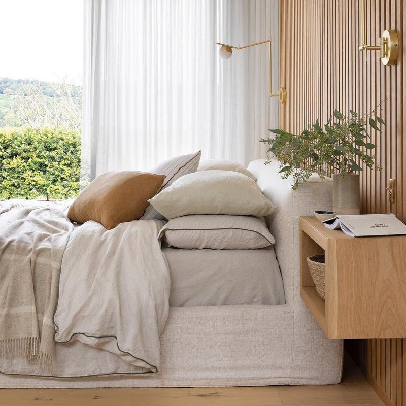 Piped Linen Duvet Set | Natural & Forest
