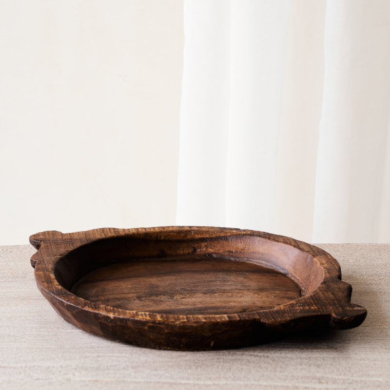 Vintage Wooden Parat Bowl - Round Handle
