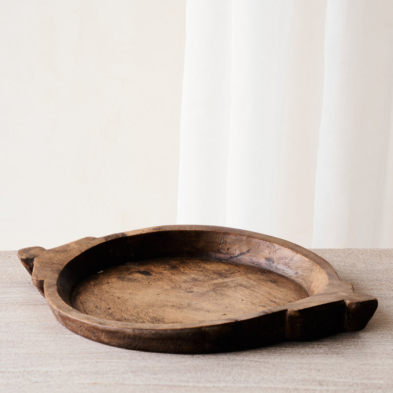 Vintage Wooden Parat Bowl - Round Handle
