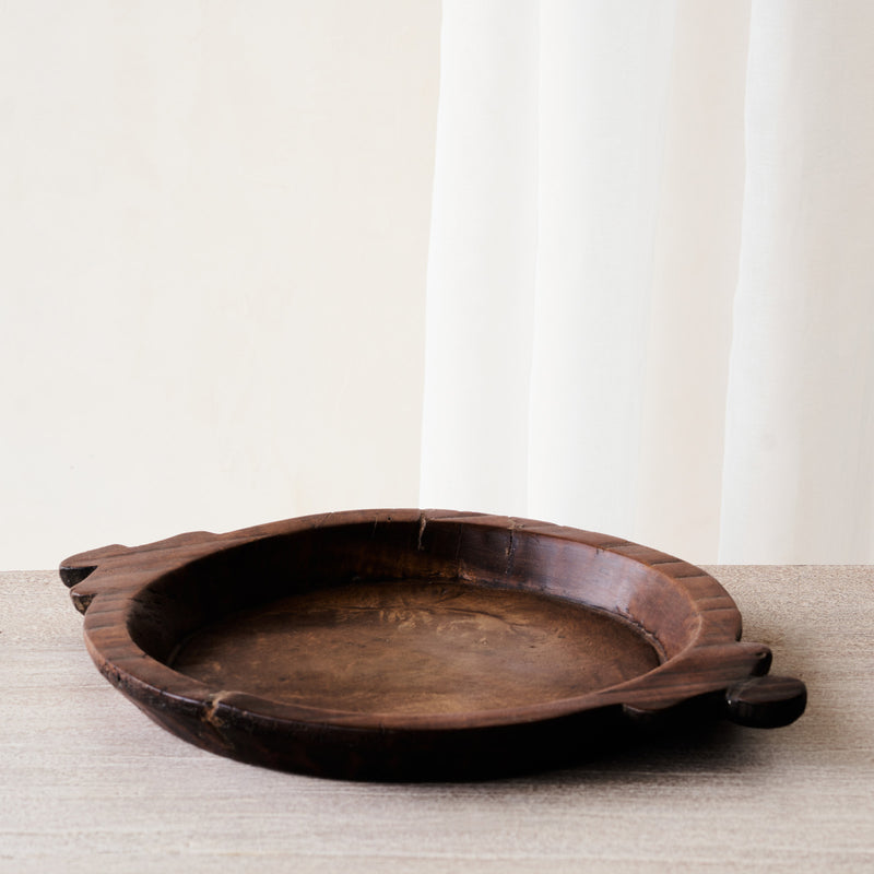 Vintage Wooden Parat Bowl - Round Handle