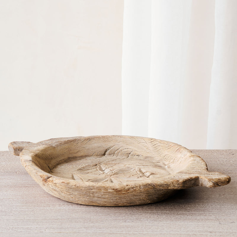Vintage Wooden Carved Parat Bowl - Floral C
