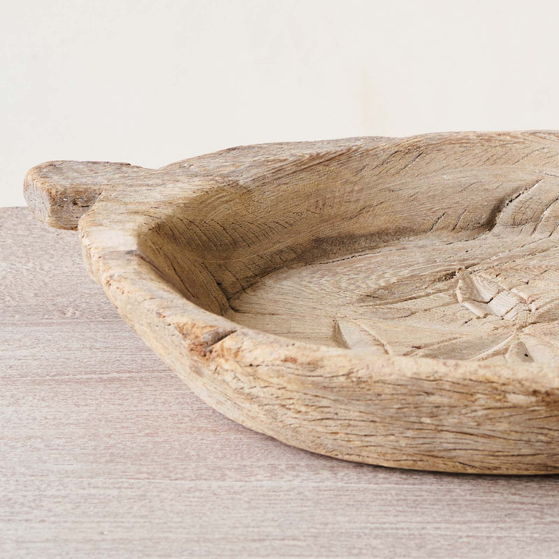 Vintage Wooden Carved Parat Bowl - Floral C