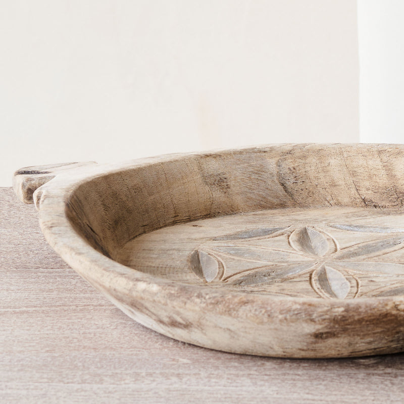 Vintage Wooden Carved Parat Bowl - Floral C