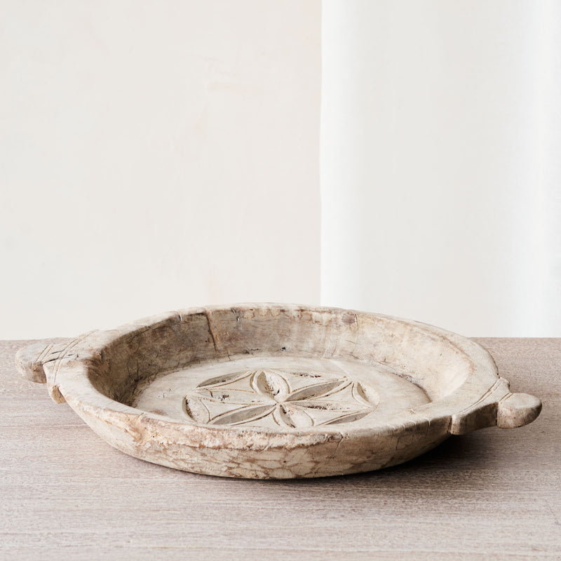 Vintage Wooden Carved Parat Bowl - Floral C