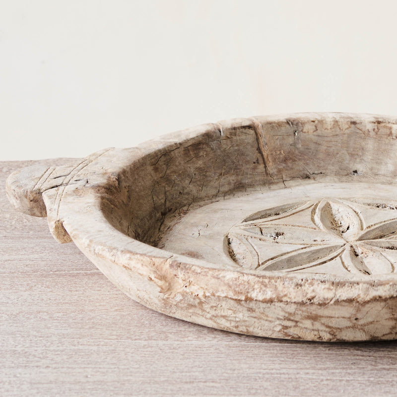 Vintage Wooden Carved Parat Bowl - Floral C