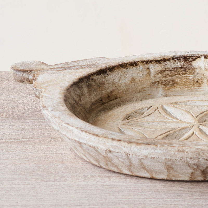 Vintage Wooden Carved Parat Bowl - Floral C