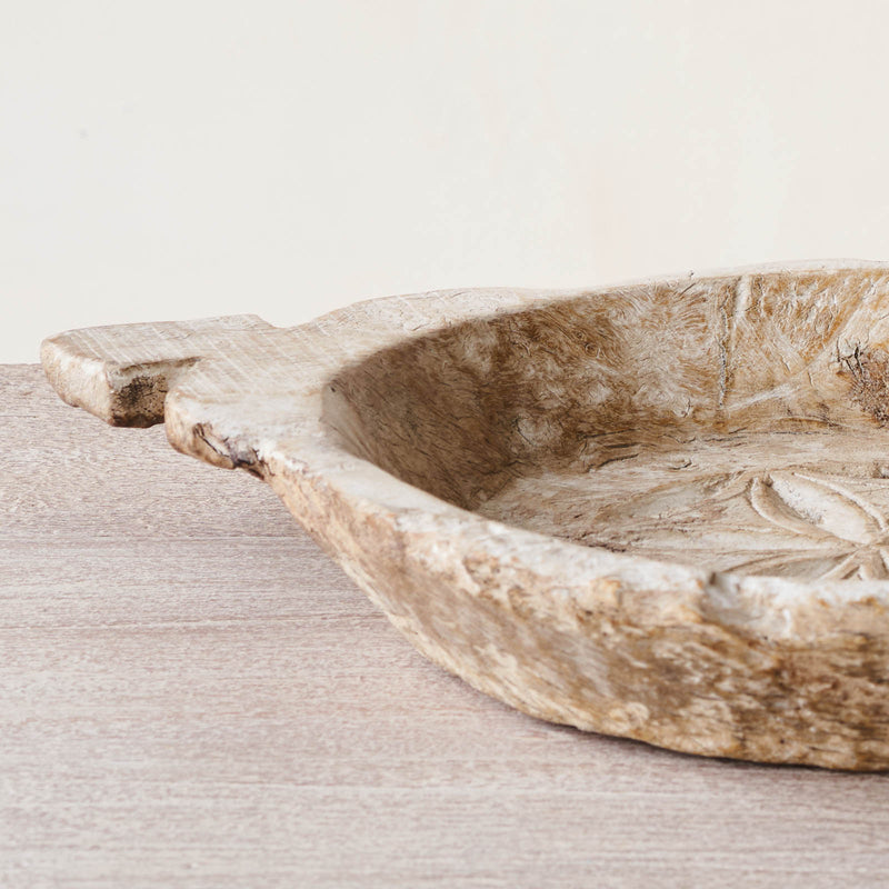 Vintage Wooden Carved Parat Bowl - Floral C