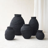 Buhera Basket, Unique home accessory from Africa. Hand crafted from natural fibers. Distinctive appreance in hand-dyed a chocolate/yellow/grey/indigo colour. From $80