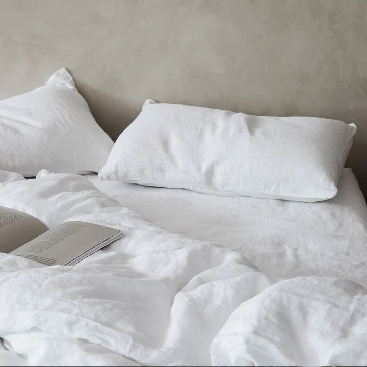 Linen Fitted Sheet Set | White (King Size)