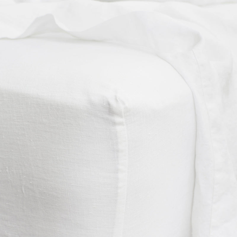 Linen Fitted Sheet Set | White (King Size)
