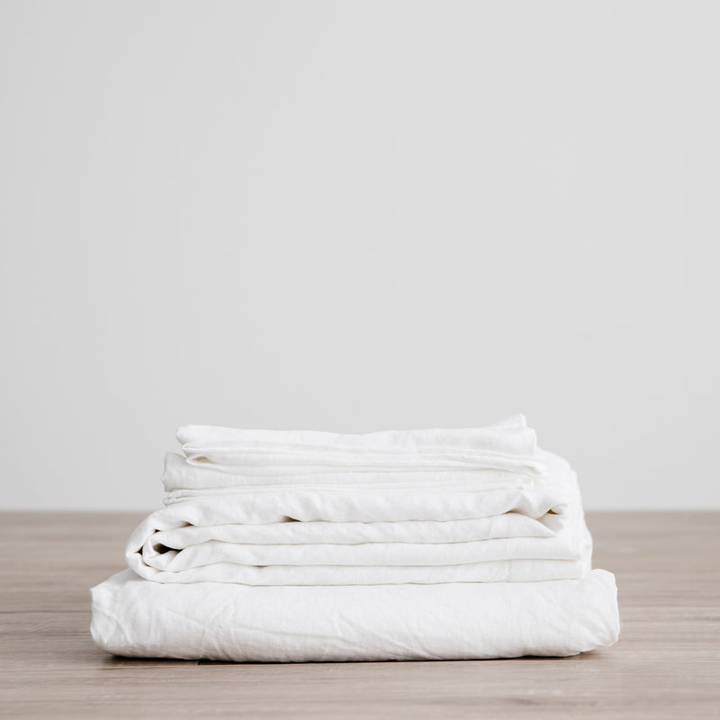 Linen Fitted Sheet Set | White - Originals Furniture