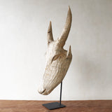 Carved Headdress, Unique wooden bull head home accessory from Africa. Solid Dogwood, local African hardwood. Handcarved, one-of-a-kind touch for any home. From $580