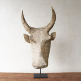 Carved Headdress, Unique wooden bull head home accessory from Africa. Solid Dogwood, local African hardwood. Handcarved, one-of-a-kind touch for any home. From $580