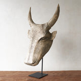 Carved Headdress, Unique wooden bull head home accessory from Africa. Solid Dogwood, local African hardwood. Handcarved, one-of-a-kind touch for any home. From $580