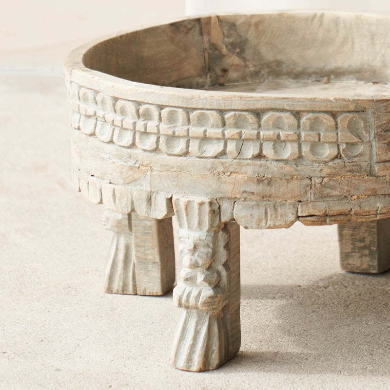 Teak Carved Corn Grinder Low Coffee Table | No. 2
