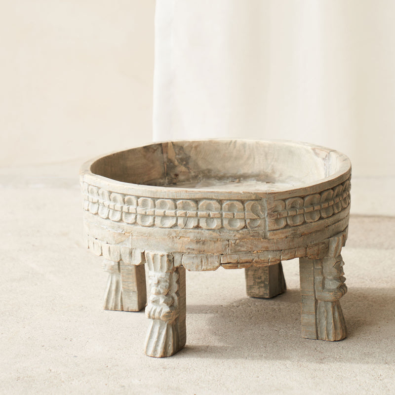 Teak Carved Corn Grinder Low Coffee Table | No. 2