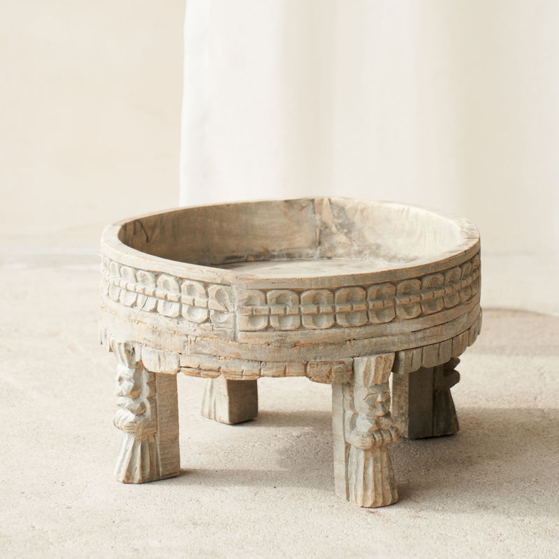 Teak Carved Corn Grinder Low Coffee Table | No. 2