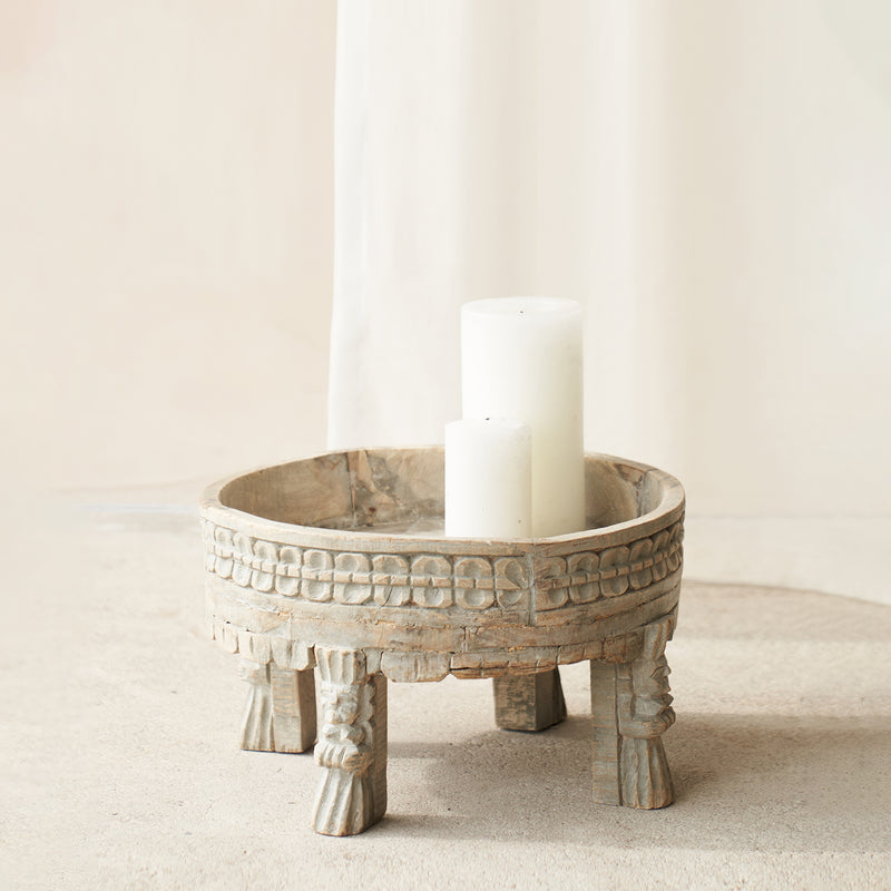 Teak Carved Corn Grinder Low Coffee Table | No. 2