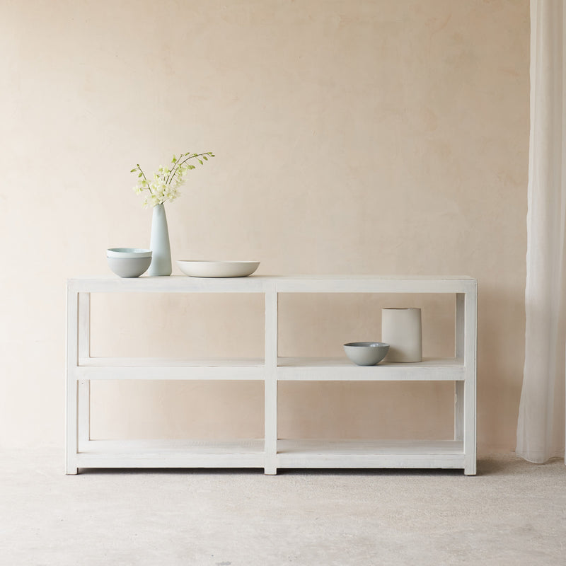 Teak Console with Shelves - White