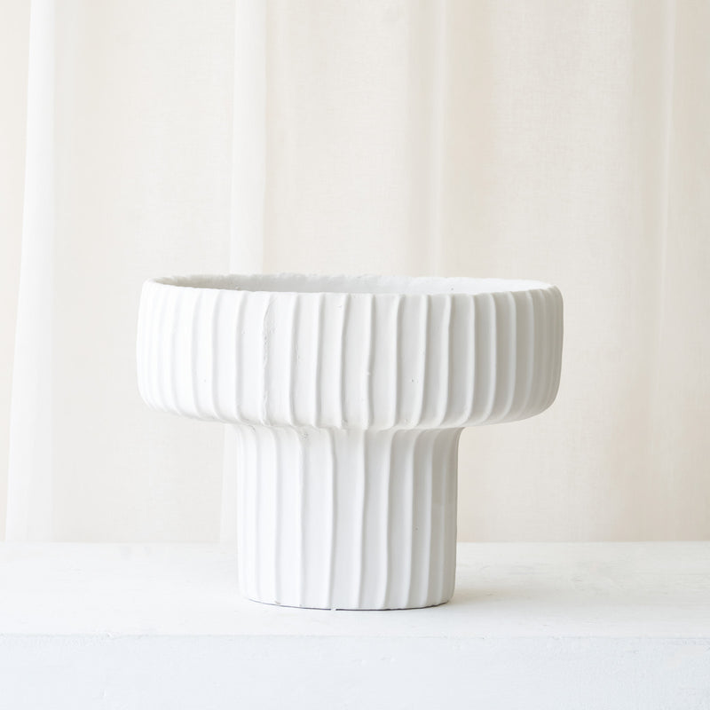 Maja Pot, cream cement/stone accessory. A modern yet subtle, neutral look in your home. Add a touch of personality to the interior with its texture. Available in different sizes from $160.