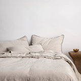 Piped Linen Duvet Set | Natural/Forest (King Size)