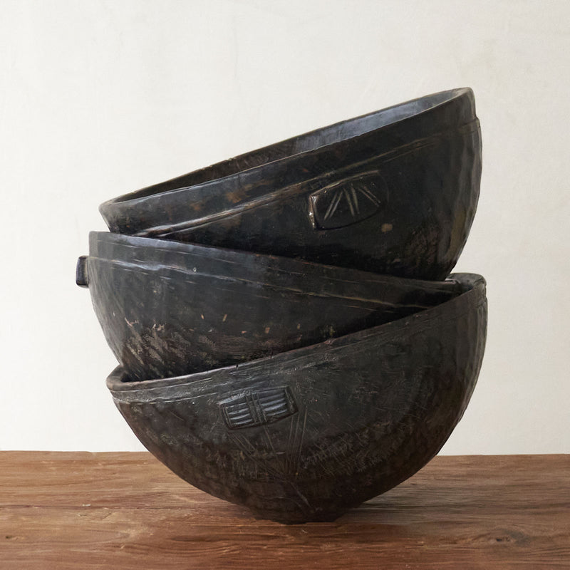 Peul Bowl, Unique vintage wooden bowls from Africa. Handcrafted, one-of-a-kind touch for any home. Available in different variations, at $240