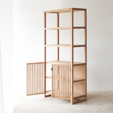Clement oak cabinet crafted with solid oak timber and consist of see-through glass panels and removable shelves - $3480