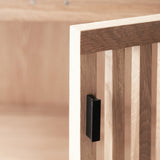 Clement oak cabinet crafted with solid oak timber and consist of see-through glass panels and removable shelves - $3480