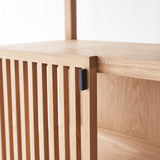 Clement oak cabinet crafted with solid oak timber and consist of see-through glass panels and removable shelves - $3480
