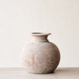 Wooden Round Pot - Whitewash