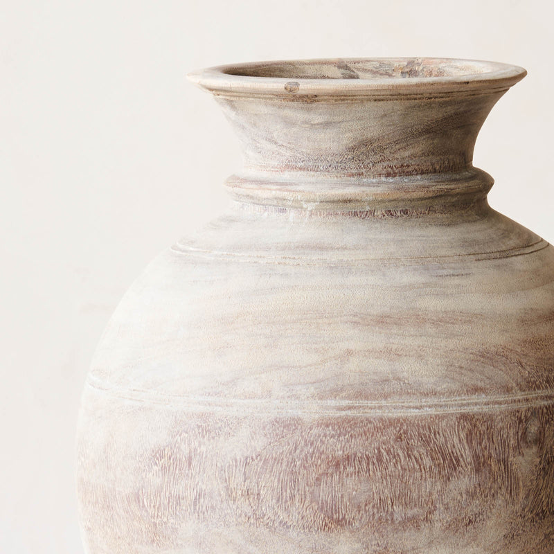 Wooden Round Pot - Whitewash
