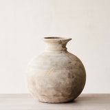 Wooden Round Pot - Whitewash