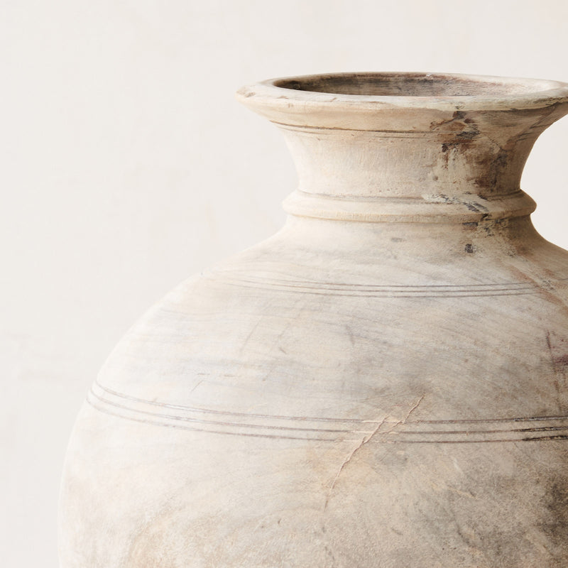 Wooden Round Pot - Whitewash