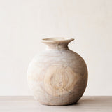 Wooden Round Pot - Whitewash