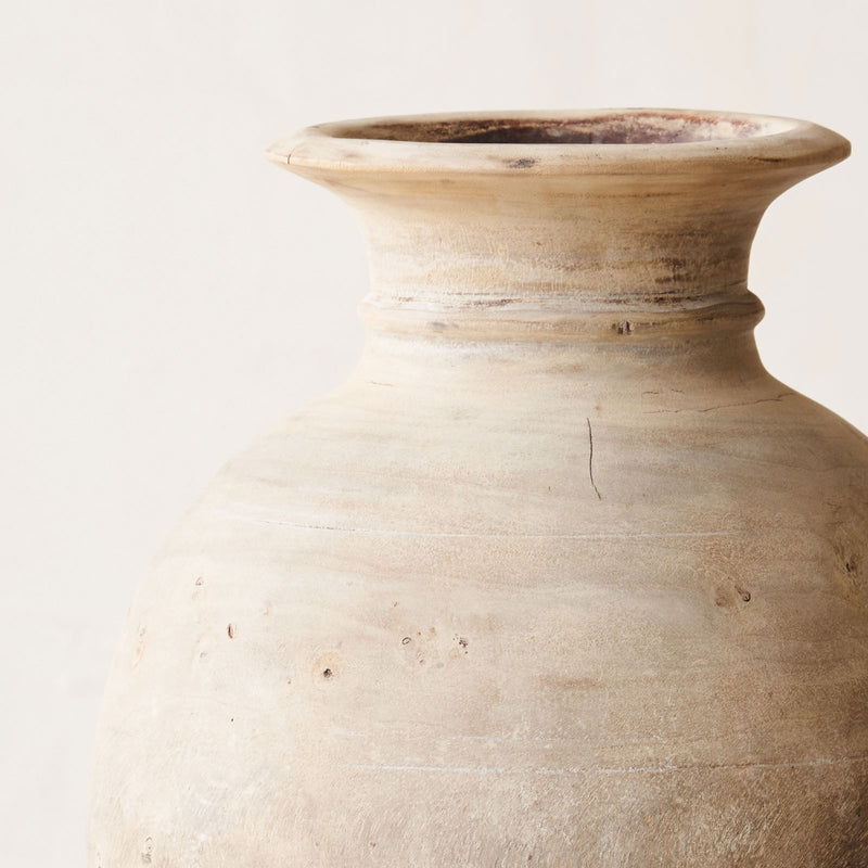 Wooden Round Pot - Whitewash