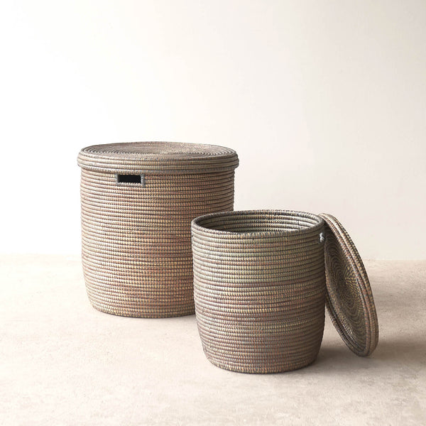 Flat Lid African Baskets | Grey