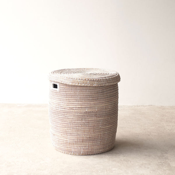 Flat Lid African Baskets | White