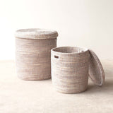 Flat Lid African Baskets | White