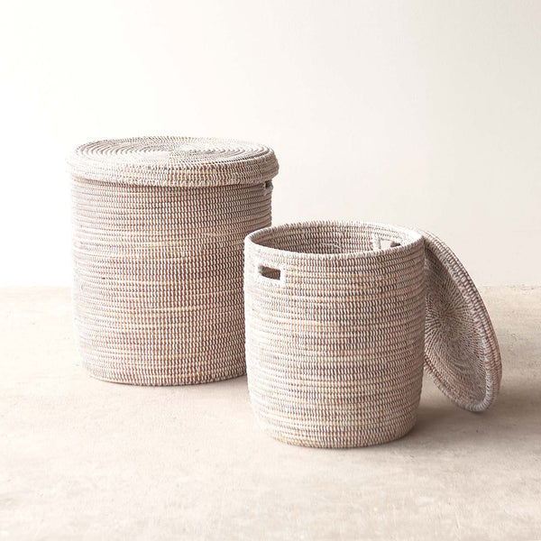 Flat Lid African Baskets | White
