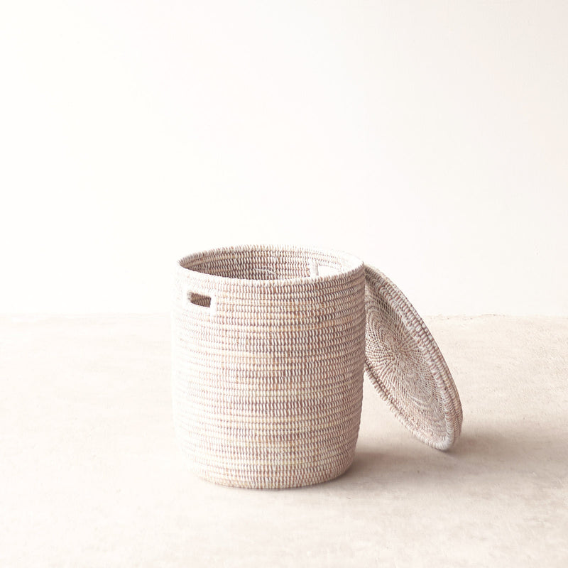 Flat Lid African Baskets | White