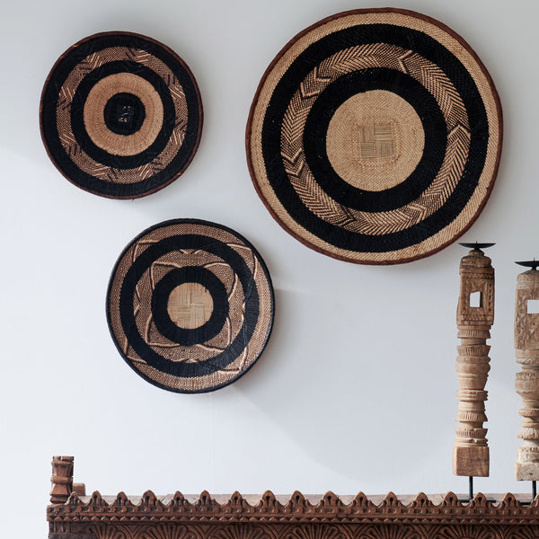 Tonga Basket, Unique home accessory from Africa. Hand-woven baskets used for wall decoration. Variations exist in colours and sizes. From $80