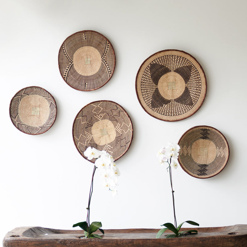 Tonga Basket, Unique home accessory from Africa. Hand-woven baskets used for wall decoration. Variations exist in colours and sizes. From $80