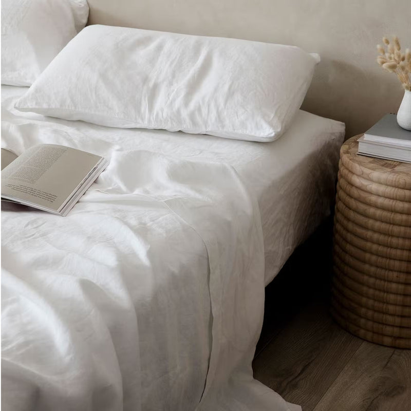 Linen Fitted Sheet Set | White (King Size)